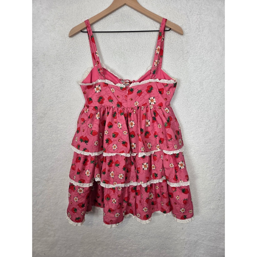 Dolls Kill x Strawberry Shortcake Pink Tiered Ruffle Mini Dress Eyelet Lace M - Picture 5 of 14
